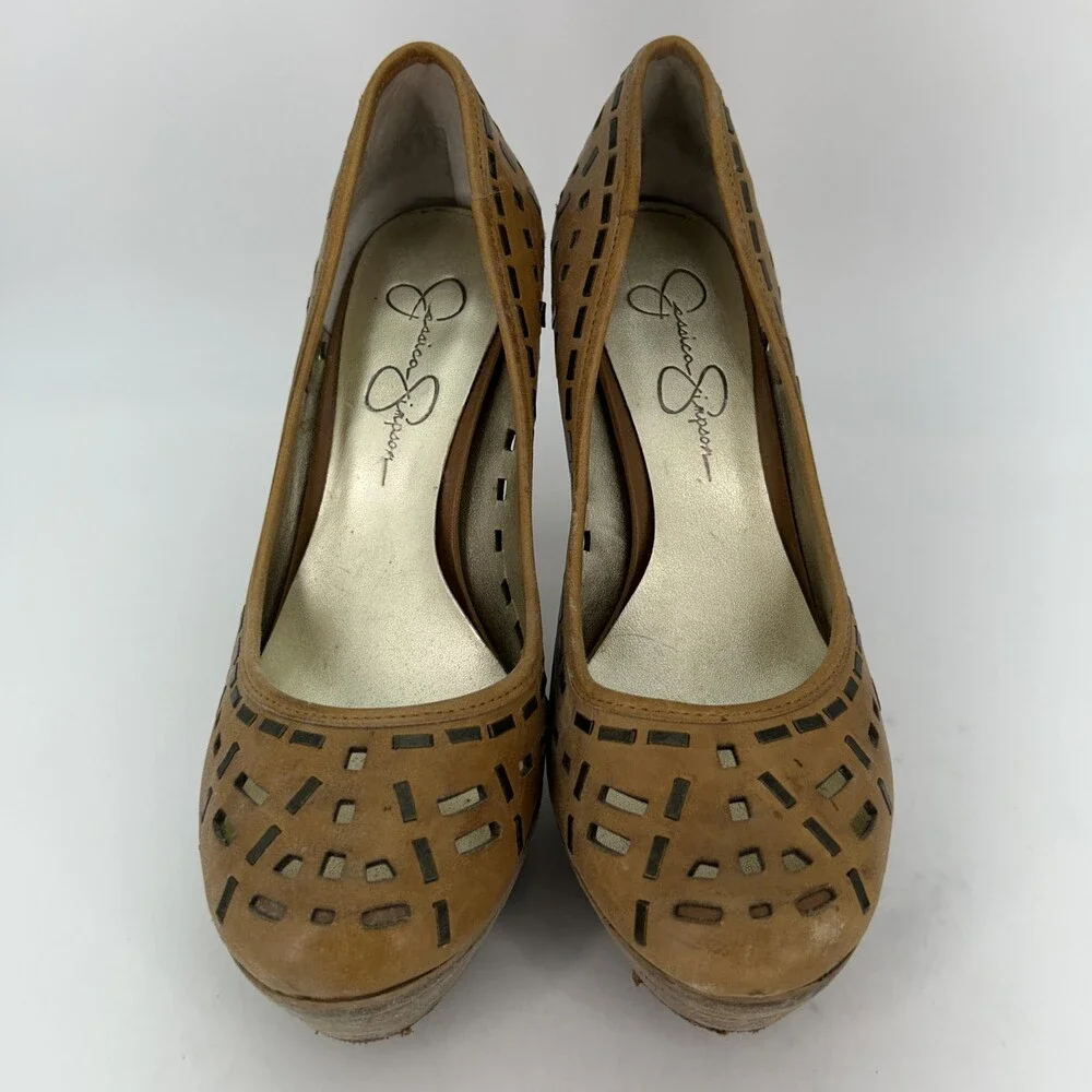 Jessica Simpson Shoes Womens Size 8 Brown Tanealy Leather Cutout Platform Pumps